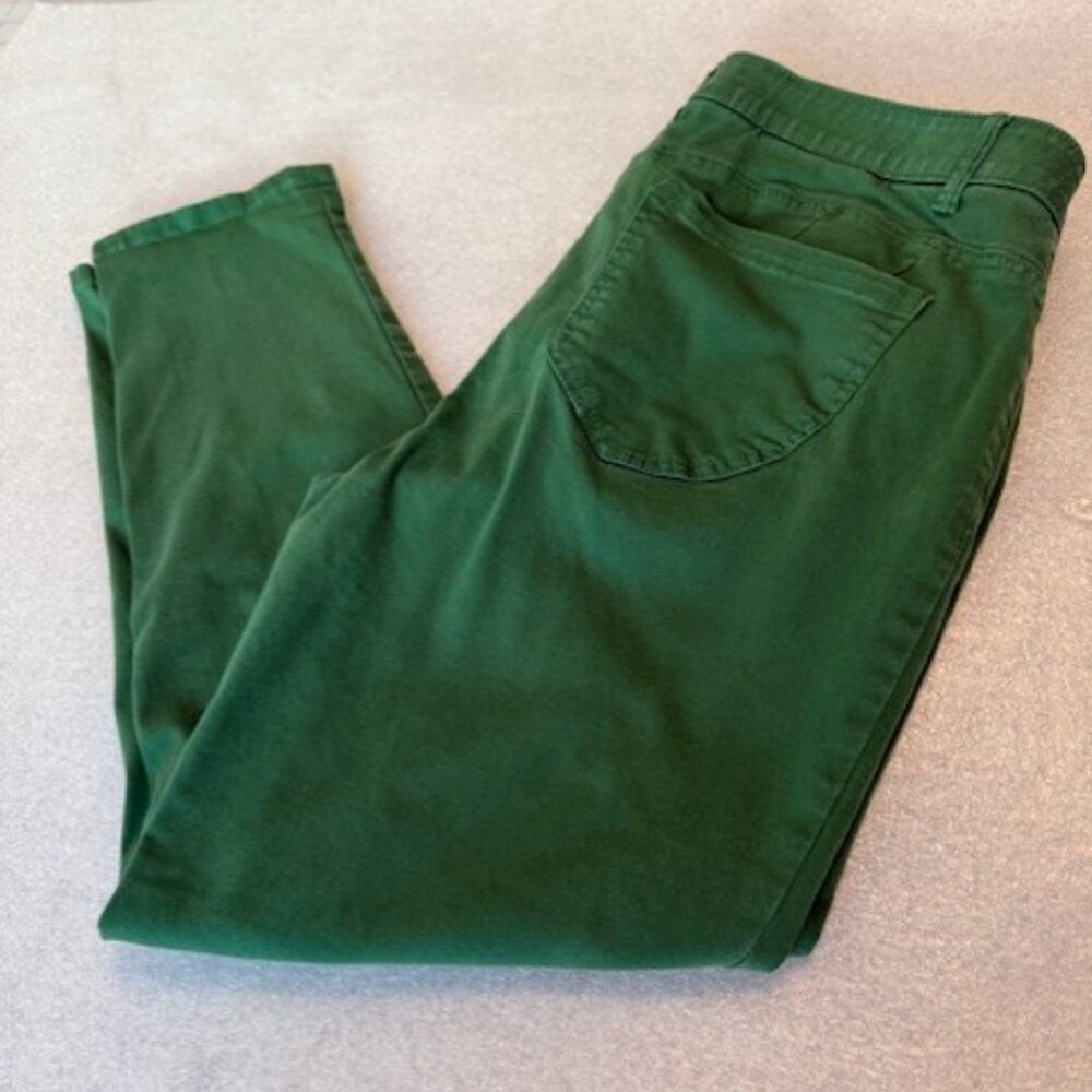 Gibson Latimer Kelly Green Crop Skinny Stretch Denim Jeans Roll UP Cuff Size 16